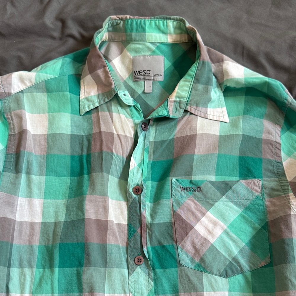 Wesc Green and Gray Plaid Casual Shirt